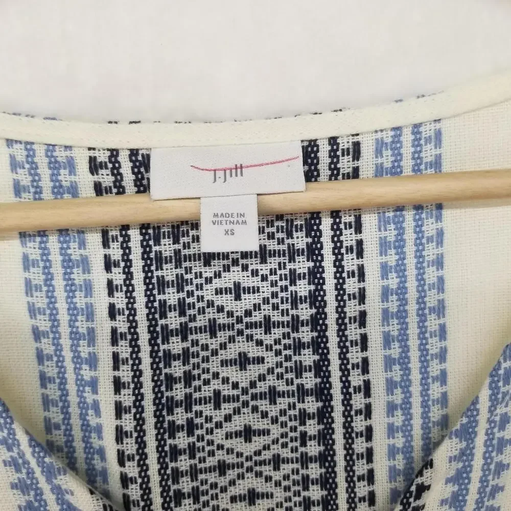 J. Jill V-neck Sleeveless Tiered Midi Dress Womens XS‎ White Blue Striped Cotton
